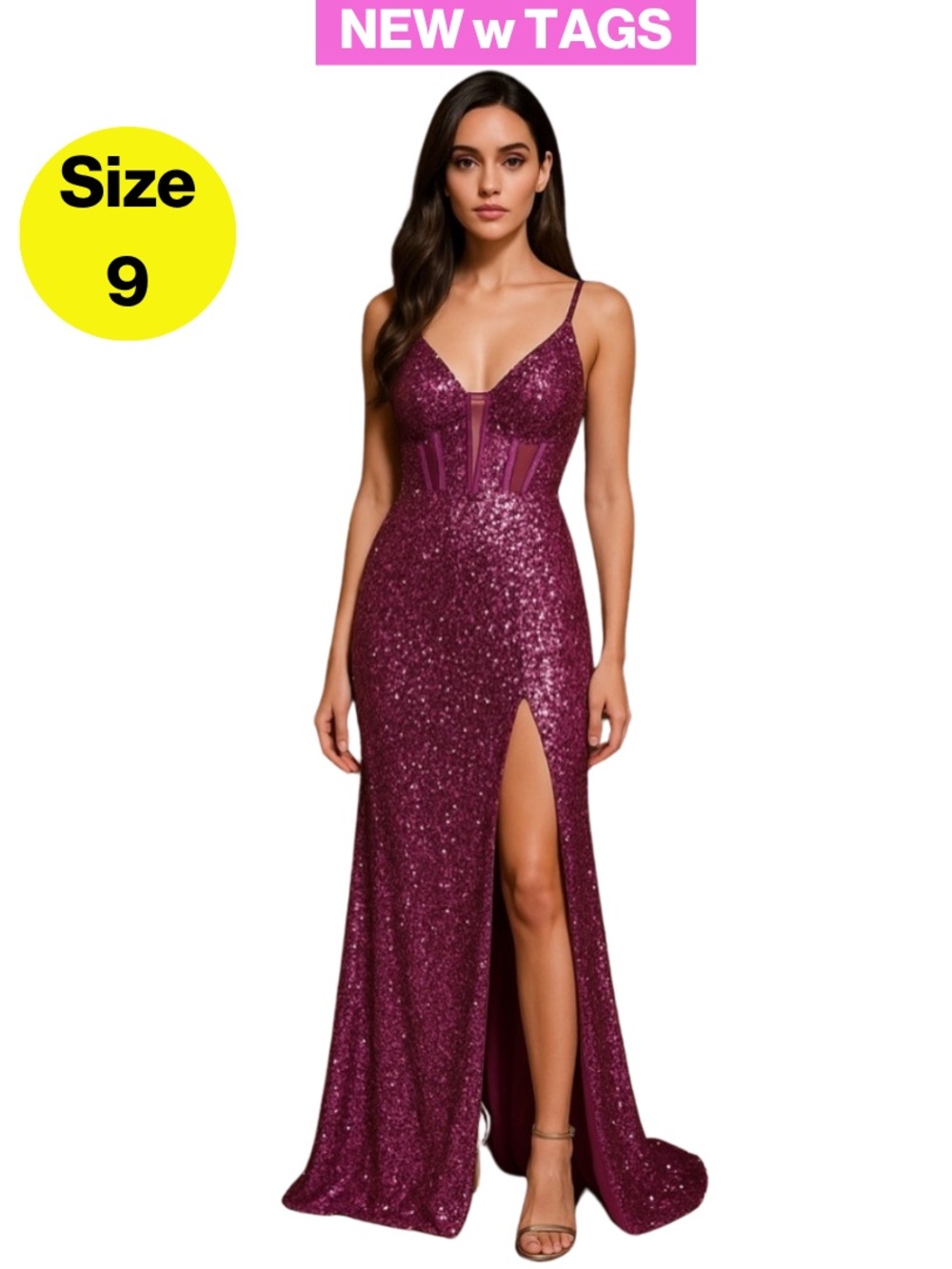 NEW w TAGS 💜 Morgan & Co. Lilac Sequins Full-Length Formal Gown (Women’s Size 9)